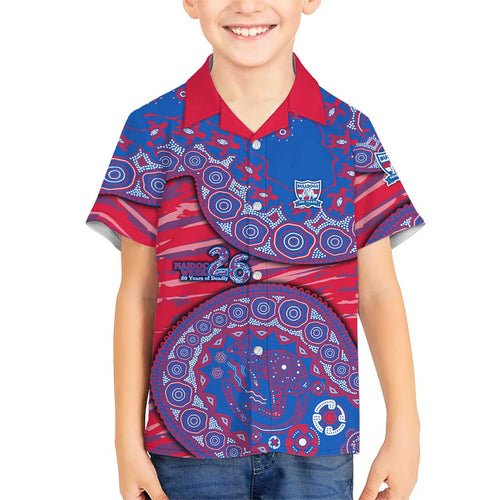 Western Bulldogs NAIDOC Week 2026 Family Matching Off Shoulder Short Dress and Hawaiian Shirt Australian Aboriginal Dot Art Dreamtime Pattern Style