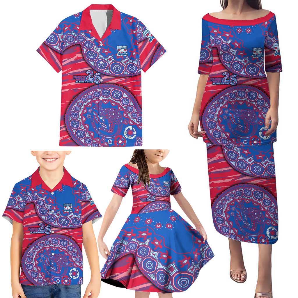 Western Bulldogs NAIDOC Week 2026 Family Matching Puletasi and Hawaiian Shirt Australian Aboriginal Dot Art Dreamtime Pattern Style