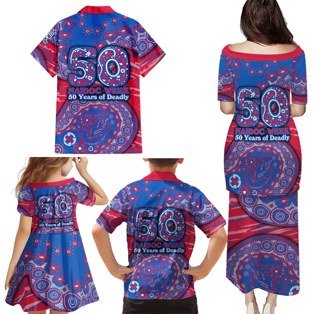Western Bulldogs NAIDOC Week 2026 Family Matching Puletasi and Hawaiian Shirt Australian Aboriginal Dot Art Dreamtime Pattern Style