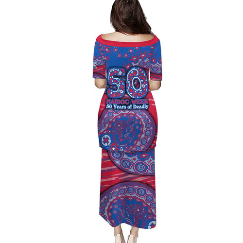 Western Bulldogs NAIDOC Week 2026 Family Matching Puletasi and Hawaiian Shirt Australian Aboriginal Dot Art Dreamtime Pattern Style