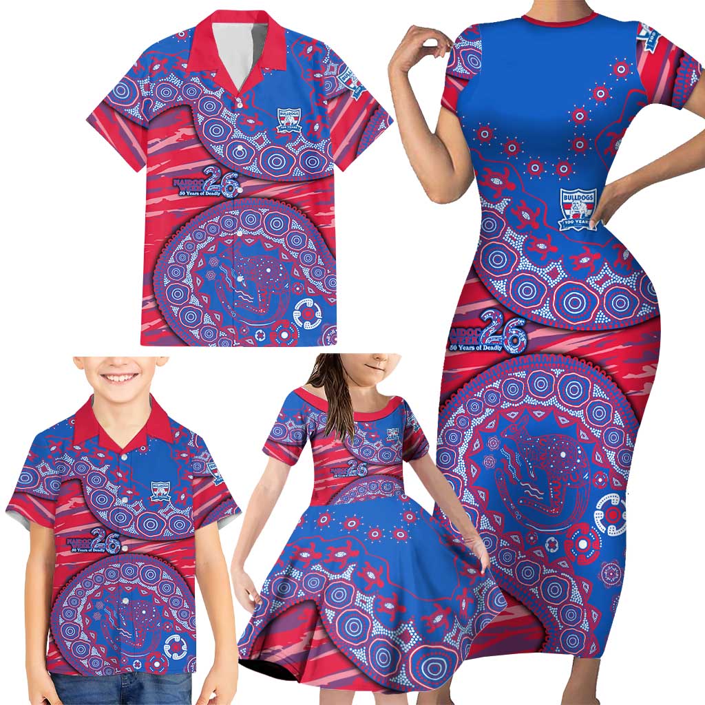 Western Bulldogs NAIDOC Week 2026 Family Matching Short Sleeve Bodycon Dress and Hawaiian Shirt Australian Aboriginal Dot Art Dreamtime Pattern Style