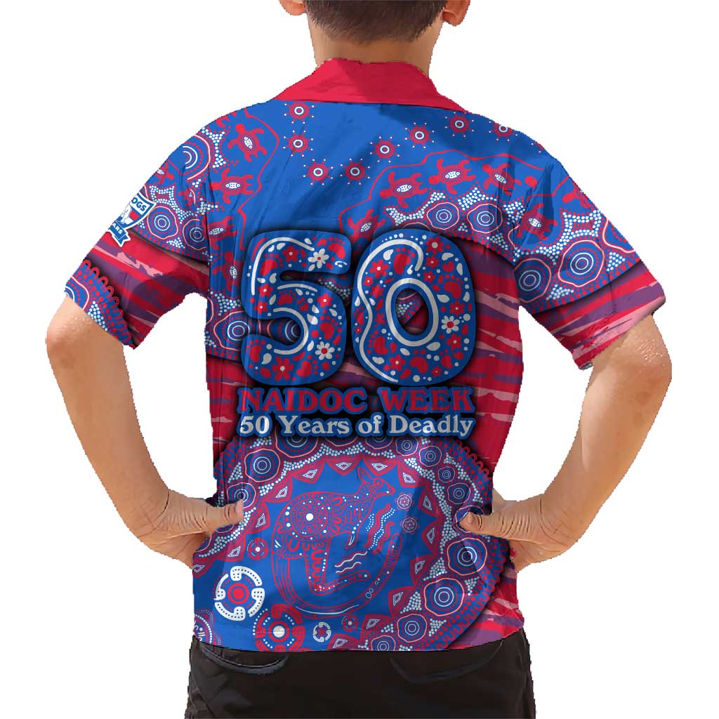 Western Bulldogs NAIDOC Week 2026 Family Matching Short Sleeve Bodycon Dress and Hawaiian Shirt Australian Aboriginal Dot Art Dreamtime Pattern Style