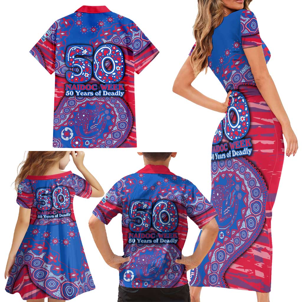 Western Bulldogs NAIDOC Week 2026 Family Matching Short Sleeve Bodycon Dress and Hawaiian Shirt Australian Aboriginal Dot Art Dreamtime Pattern Style