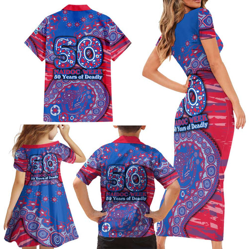 Western Bulldogs NAIDOC Week 2026 Family Matching Short Sleeve Bodycon Dress and Hawaiian Shirt Australian Aboriginal Dot Art Dreamtime Pattern Style