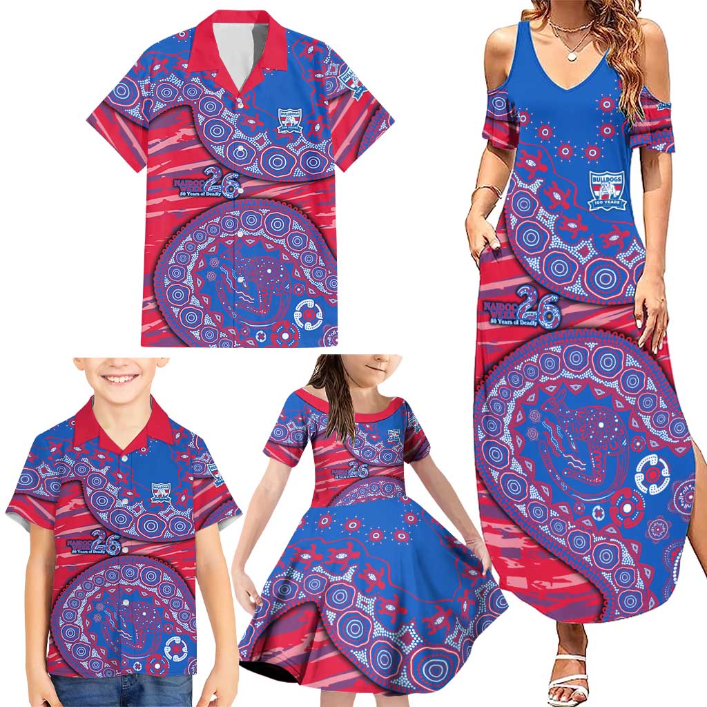Western Bulldogs NAIDOC Week 2026 Family Matching Summer Maxi Dress and Hawaiian Shirt Australian Aboriginal Dot Art Dreamtime Pattern Style