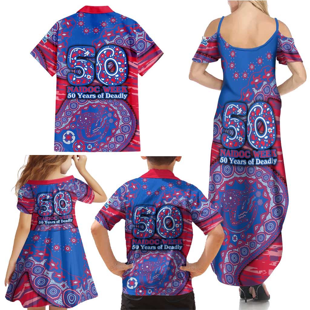 Western Bulldogs NAIDOC Week 2026 Family Matching Summer Maxi Dress and Hawaiian Shirt Australian Aboriginal Dot Art Dreamtime Pattern Style