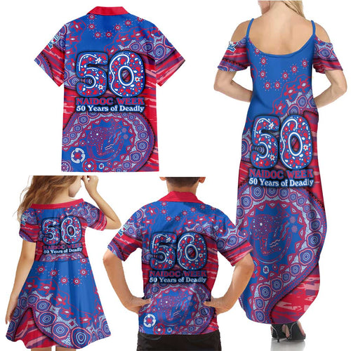 Western Bulldogs NAIDOC Week 2026 Family Matching Summer Maxi Dress and Hawaiian Shirt Australian Aboriginal Dot Art Dreamtime Pattern Style