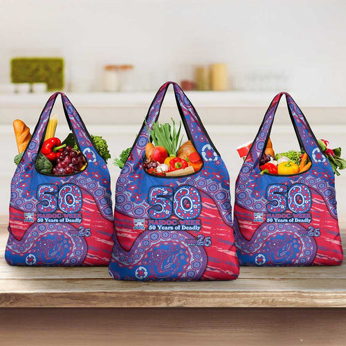 Western Bulldogs NAIDOC Week 2026 Grocery Bag Australian Aboriginal Dot Art Dreamtime Pattern Style