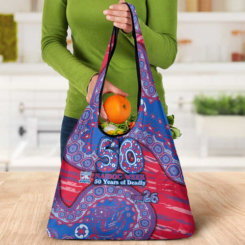 Western Bulldogs NAIDOC Week 2026 Grocery Bag Australian Aboriginal Dot Art Dreamtime Pattern Style
