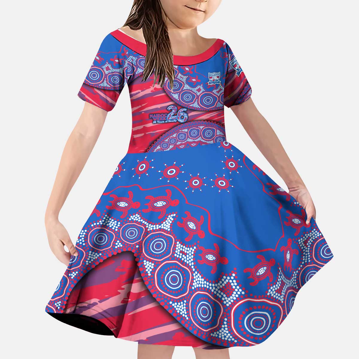 Western Bulldogs NAIDOC Week 2026 Kid Short Sleeve Dress Australian Aboriginal Dot Art Dreamtime Pattern Style