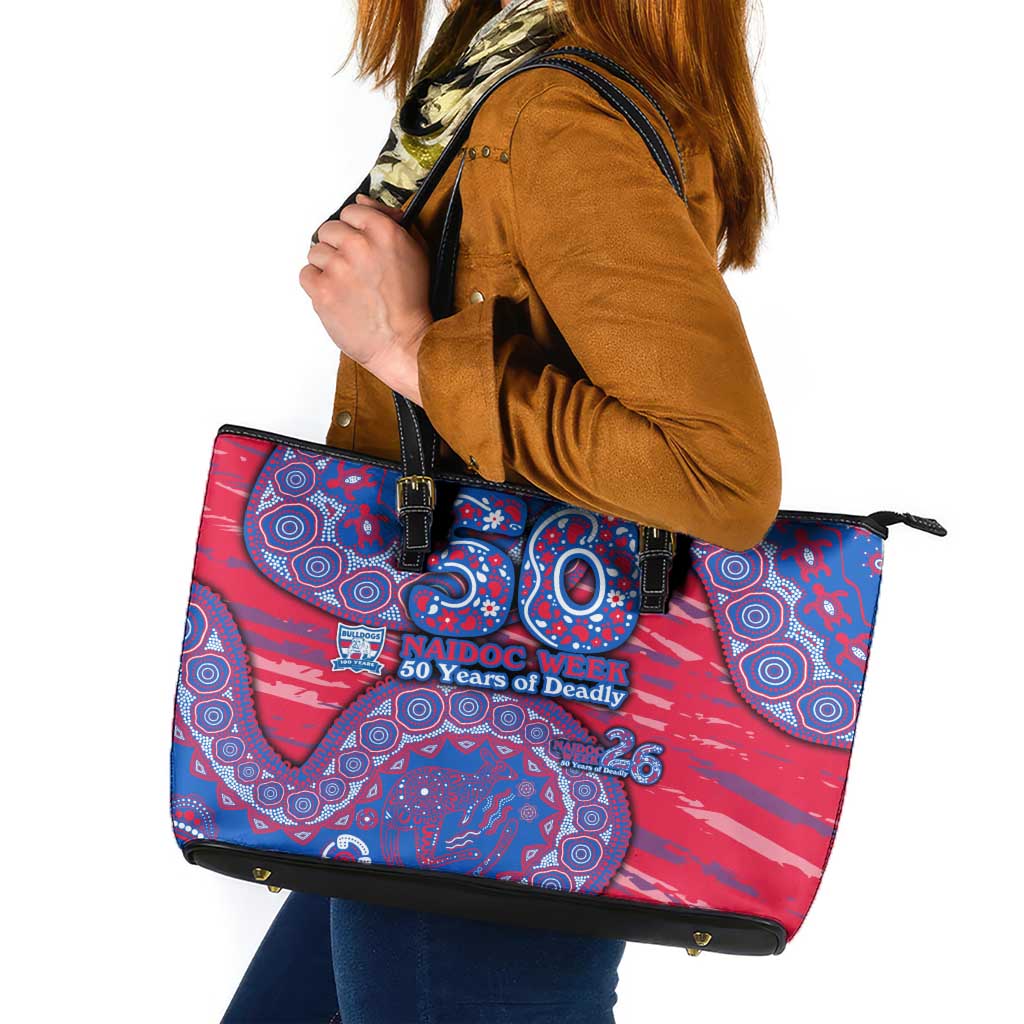 Western Bulldogs NAIDOC Week 2026 Leather Tote Bag Australian Aboriginal Dot Art Dreamtime Pattern Style