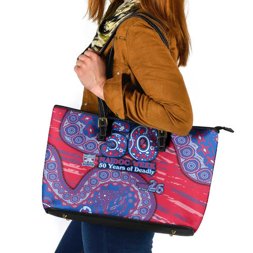 Western Bulldogs NAIDOC Week 2026 Leather Tote Bag Australian Aboriginal Dot Art Dreamtime Pattern Style