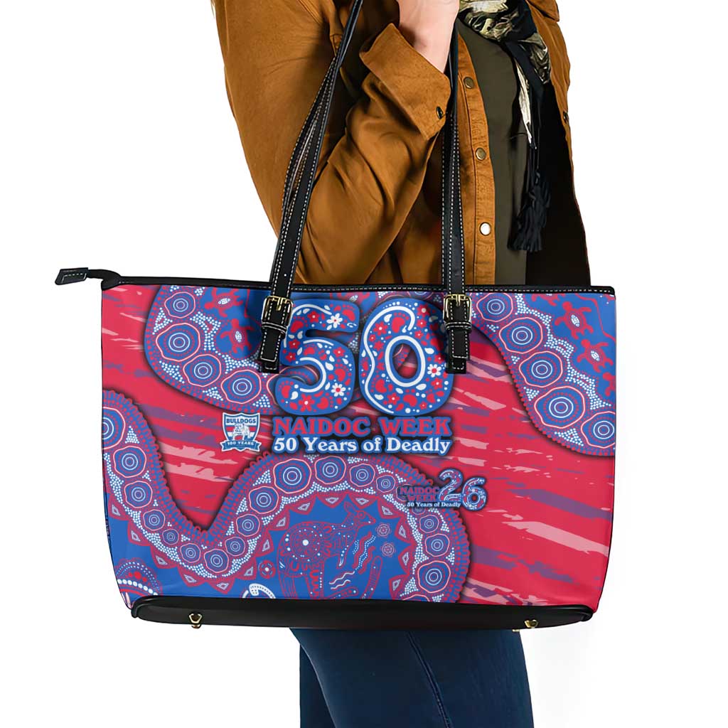 Western Bulldogs NAIDOC Week 2026 Leather Tote Bag Australian Aboriginal Dot Art Dreamtime Pattern Style