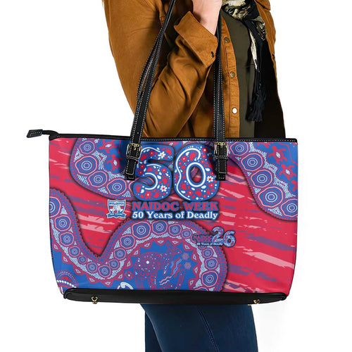 Western Bulldogs NAIDOC Week 2026 Leather Tote Bag Australian Aboriginal Dot Art Dreamtime Pattern Style