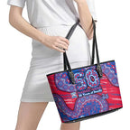 Western Bulldogs NAIDOC Week 2026 Leather Tote Bag Australian Aboriginal Dot Art Dreamtime Pattern Style