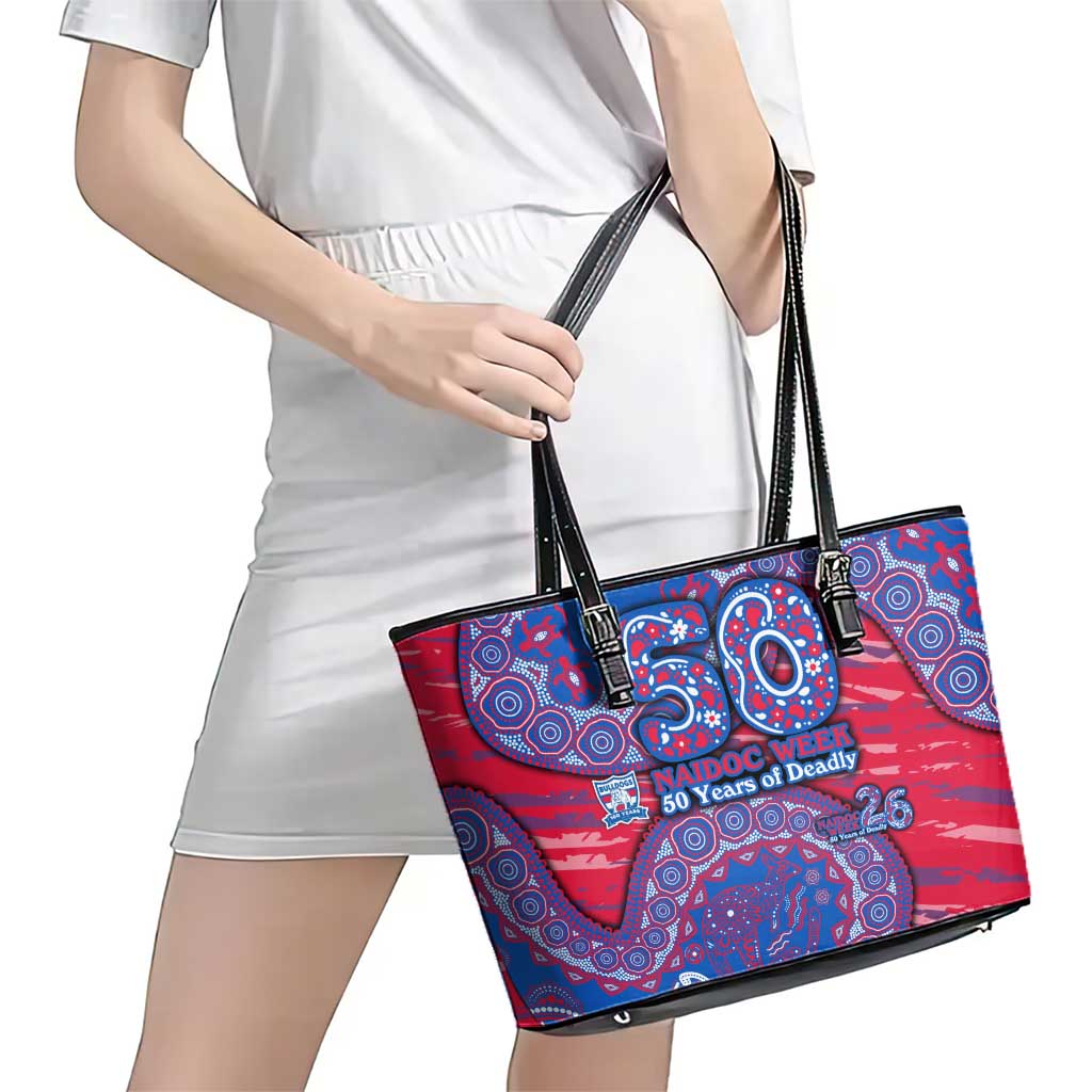 Western Bulldogs NAIDOC Week 2026 Leather Tote Bag Australian Aboriginal Dot Art Dreamtime Pattern Style