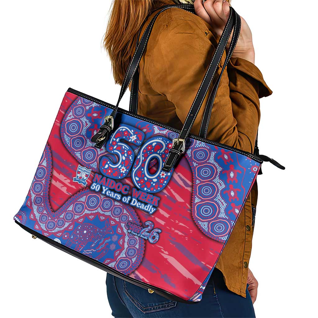 Western Bulldogs NAIDOC Week 2026 Leather Tote Bag Australian Aboriginal Dot Art Dreamtime Pattern Style