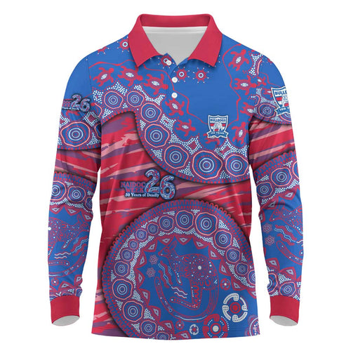 Western Bulldogs NAIDOC Week 2026 Long Sleeve Polo Shirt Australian Aboriginal Dot Art Dreamtime Pattern Style