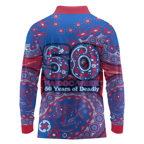 Western Bulldogs NAIDOC Week 2026 Long Sleeve Polo Shirt Australian Aboriginal Dot Art Dreamtime Pattern Style