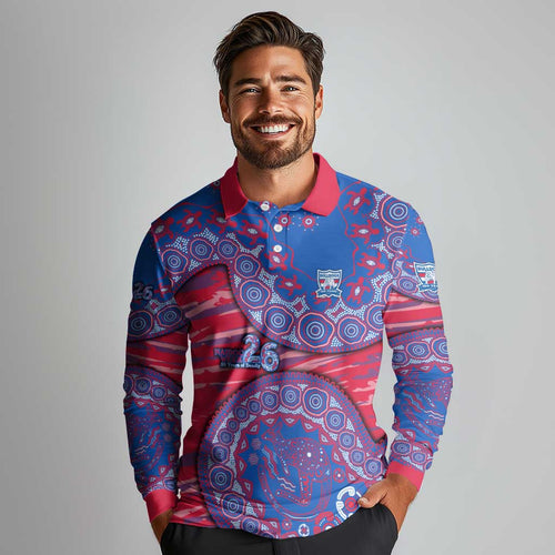Western Bulldogs NAIDOC Week 2026 Long Sleeve Polo Shirt Australian Aboriginal Dot Art Dreamtime Pattern Style