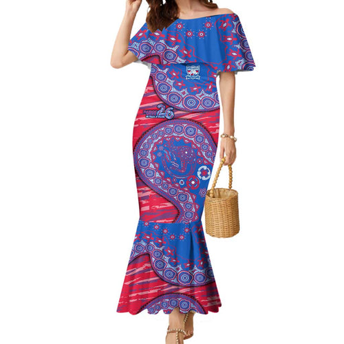 Western Bulldogs NAIDOC Week 2026 Mermaid Dress Australian Aboriginal Dot Art Dreamtime Pattern Style