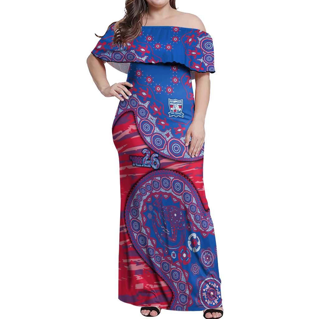 Western Bulldogs NAIDOC Week 2026 Off Shoulder Maxi Dress Australian Aboriginal Dot Art Dreamtime Pattern Style