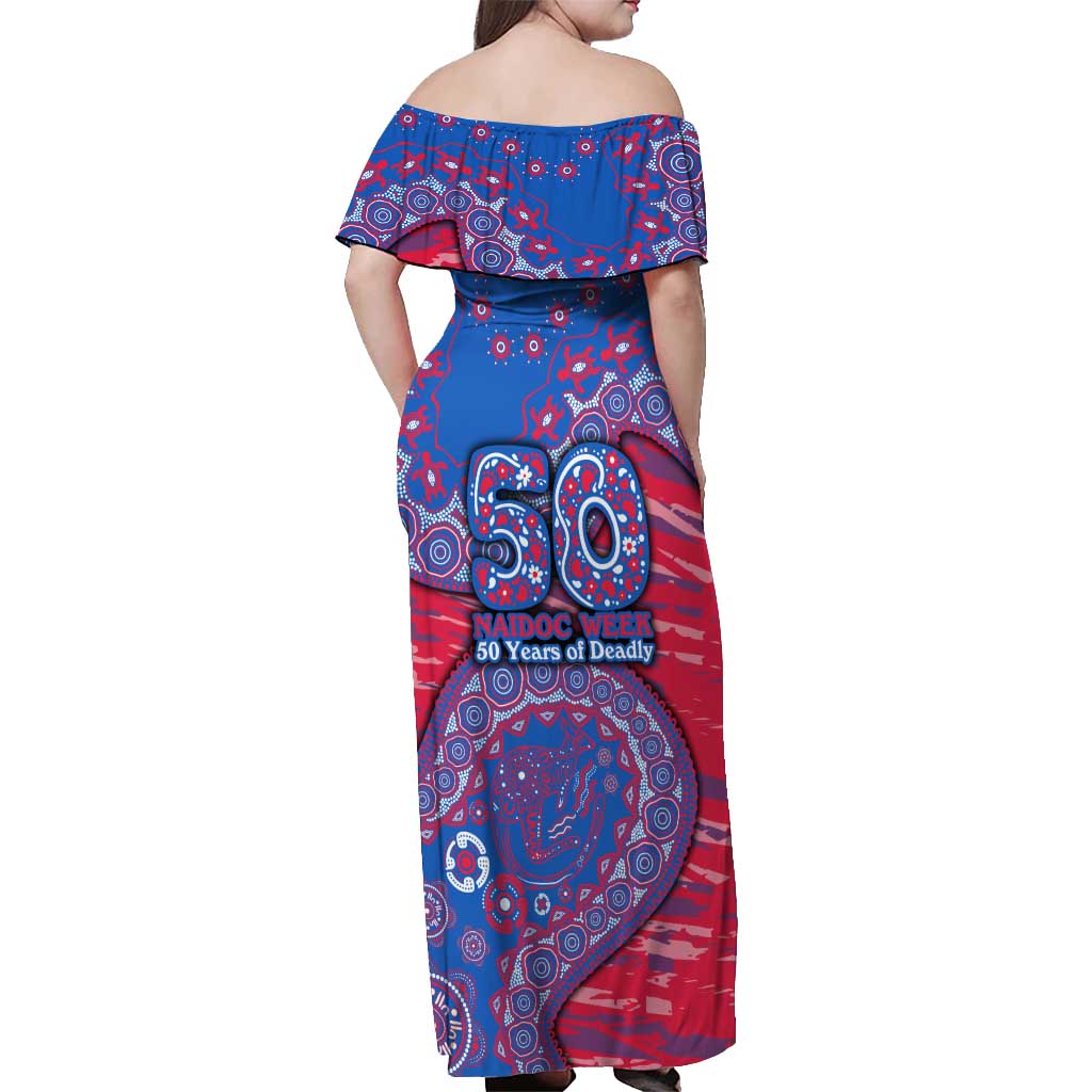 Western Bulldogs NAIDOC Week 2026 Off Shoulder Maxi Dress Australian Aboriginal Dot Art Dreamtime Pattern Style