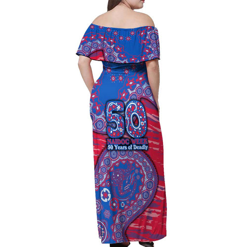 Western Bulldogs NAIDOC Week 2026 Off Shoulder Maxi Dress Australian Aboriginal Dot Art Dreamtime Pattern Style