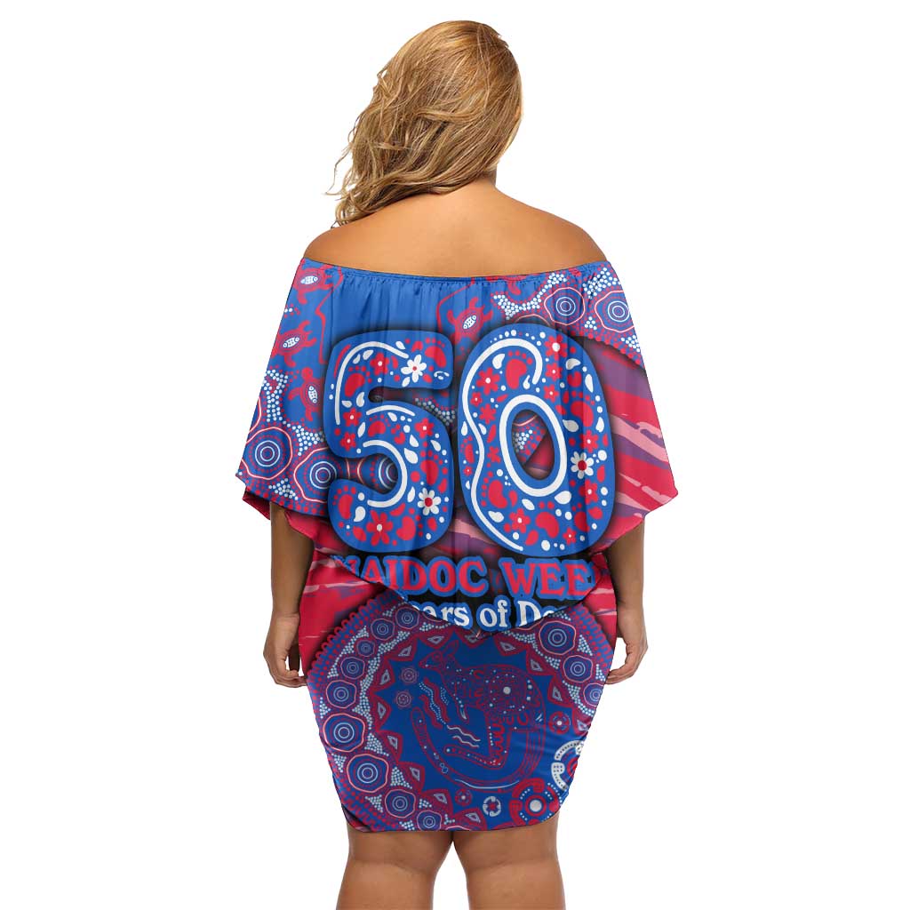 Western Bulldogs NAIDOC Week 2026 Off Shoulder Short Dress Australian Aboriginal Dot Art Dreamtime Pattern Style