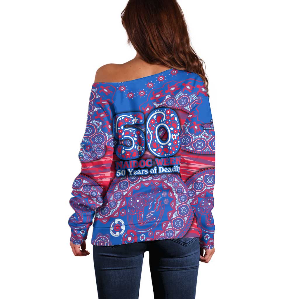Western Bulldogs NAIDOC Week 2026 Off Shoulder Sweater Australian Aboriginal Dot Art Dreamtime Pattern Style