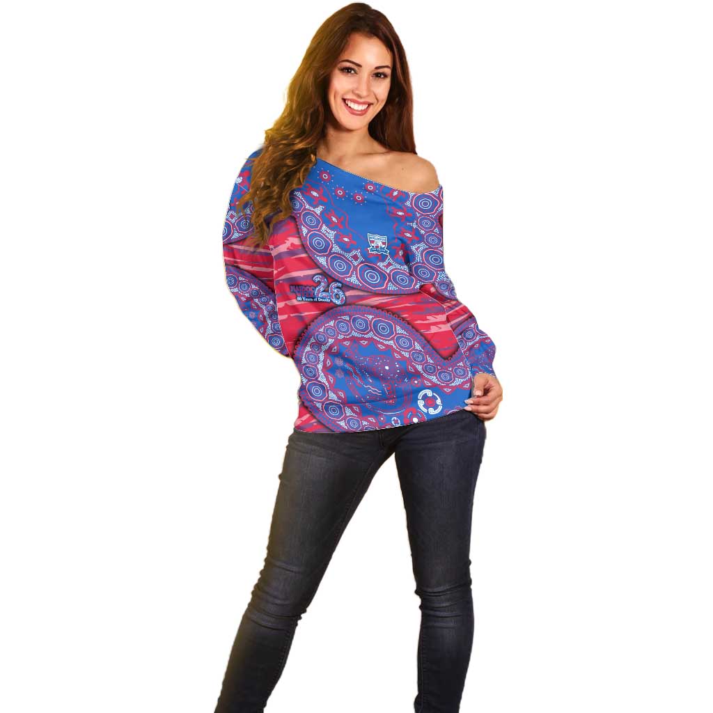Western Bulldogs NAIDOC Week 2026 Off Shoulder Sweater Australian Aboriginal Dot Art Dreamtime Pattern Style