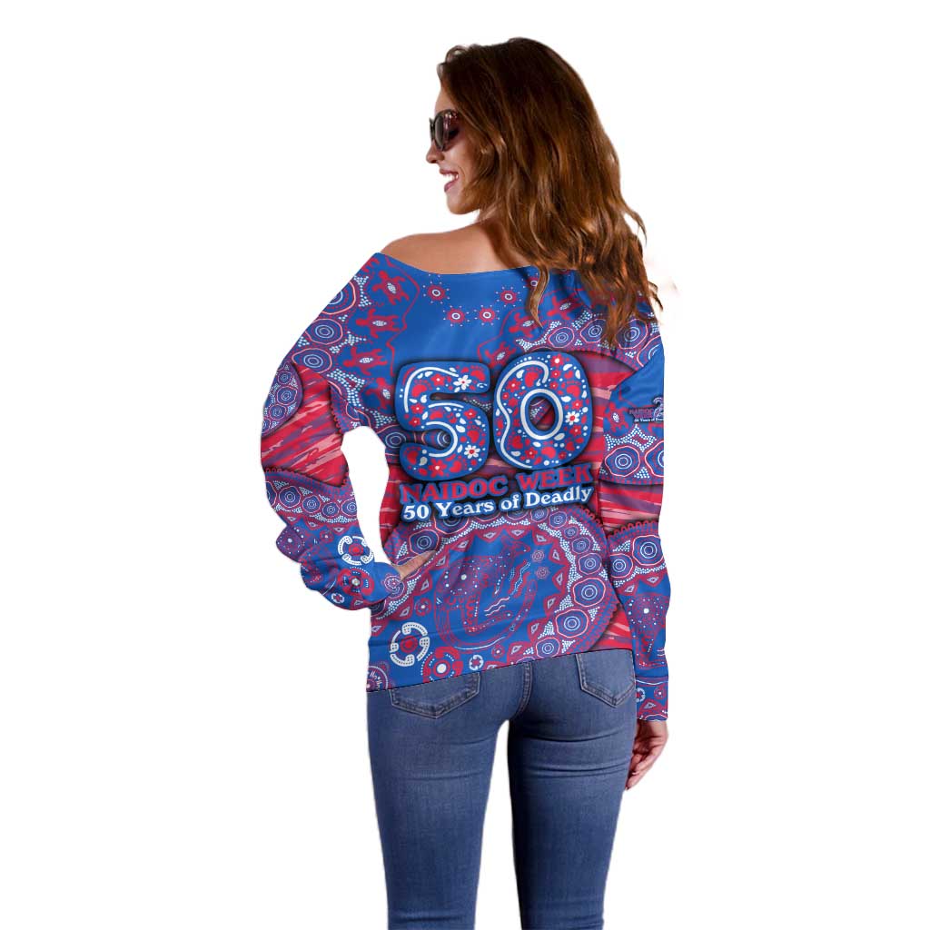 Western Bulldogs NAIDOC Week 2026 Off Shoulder Sweater Australian Aboriginal Dot Art Dreamtime Pattern Style