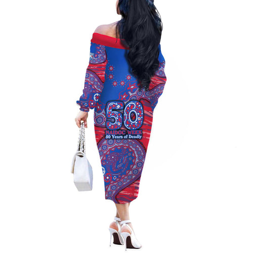 Western Bulldogs NAIDOC Week 2026 Off The Shoulder Long Sleeve Dress Australian Aboriginal Dot Art Dreamtime Pattern Style