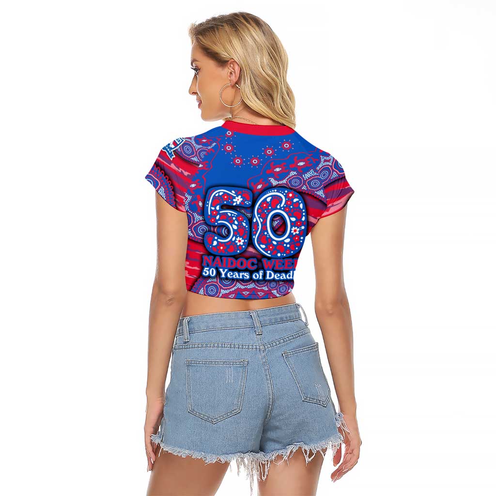 Western Bulldogs NAIDOC Week 2026 Raglan Cropped T Shirt Australian Aboriginal Dot Art Dreamtime Pattern Style