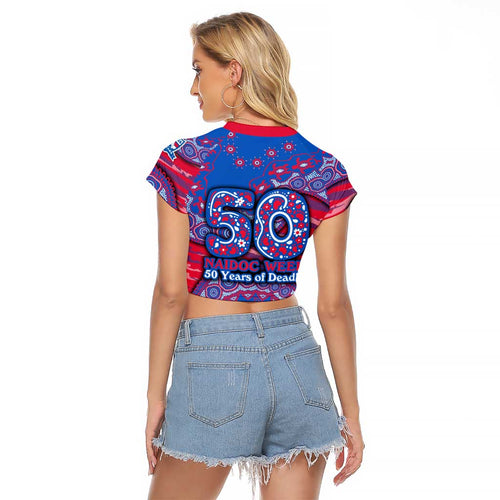 Western Bulldogs NAIDOC Week 2026 Raglan Cropped T Shirt Australian Aboriginal Dot Art Dreamtime Pattern Style