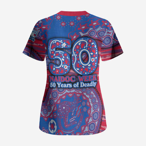 Western Bulldogs NAIDOC Week 2026 Scrub Top Australian Aboriginal Dot Art Dreamtime Pattern Style