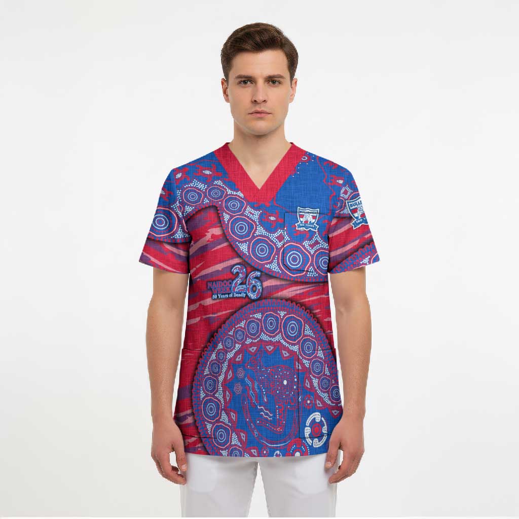 Western Bulldogs NAIDOC Week 2026 Scrub Top Australian Aboriginal Dot Art Dreamtime Pattern Style