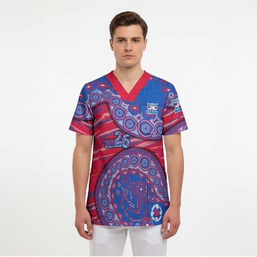 Western Bulldogs NAIDOC Week 2026 Scrub Top Australian Aboriginal Dot Art Dreamtime Pattern Style