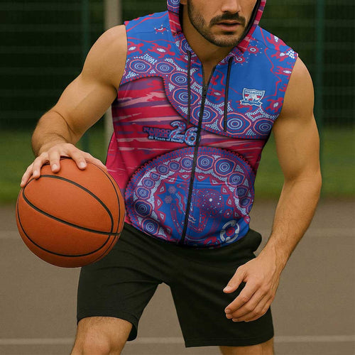Western Bulldogs NAIDOC Week 2026 Sleeveless Zip Hoodie Australian Aboriginal Dot Art Dreamtime Pattern Style