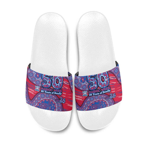 Western Bulldogs NAIDOC Week 2026 Slide Sandals Australian Aboriginal Dot Art Dreamtime Pattern Style