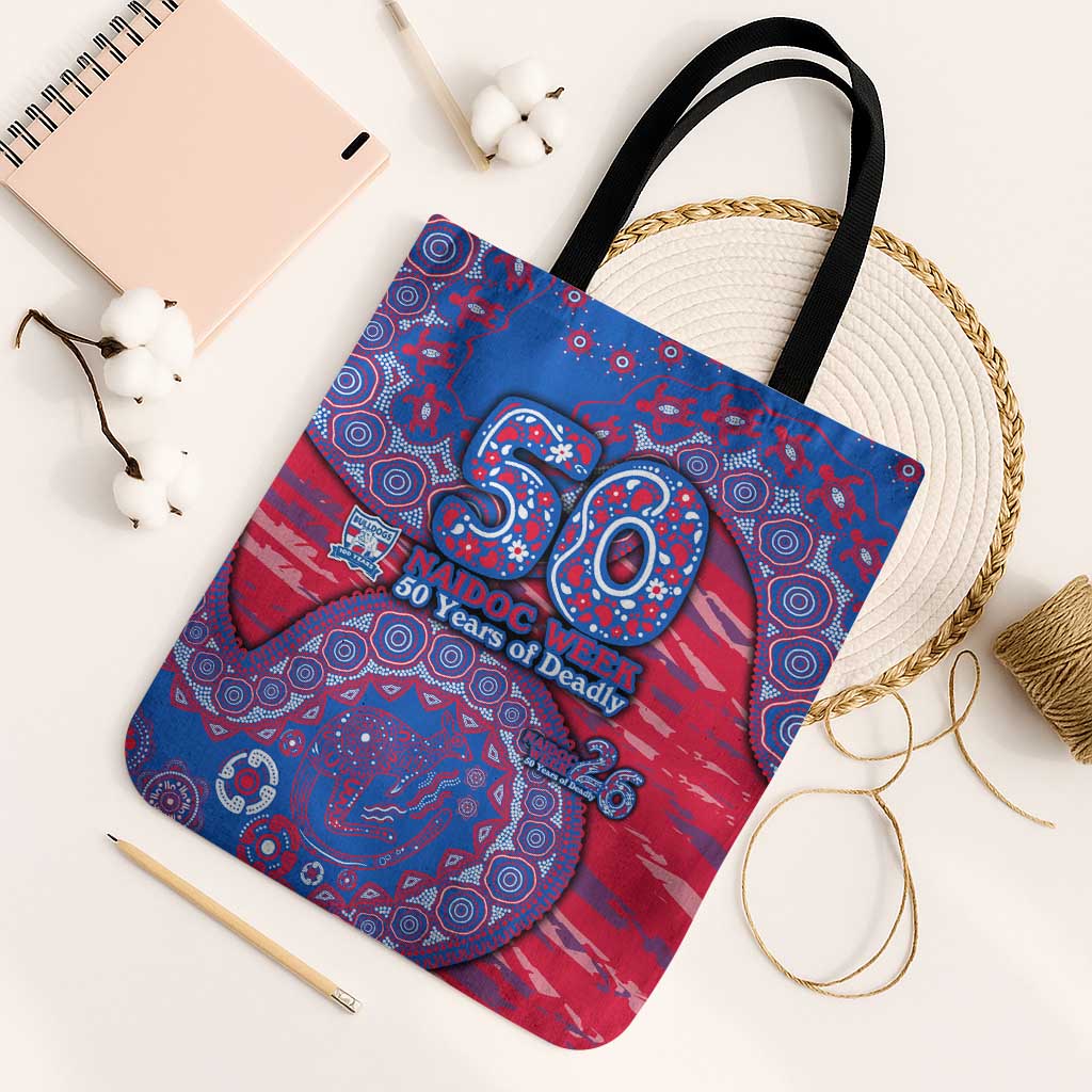 Western Bulldogs NAIDOC Week 2026 Tote Bag Australian Aboriginal Dot Art Dreamtime Pattern Style