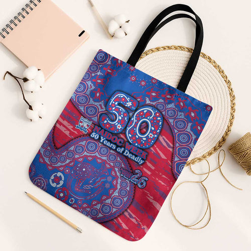 Western Bulldogs NAIDOC Week 2026 Tote Bag Australian Aboriginal Dot Art Dreamtime Pattern Style