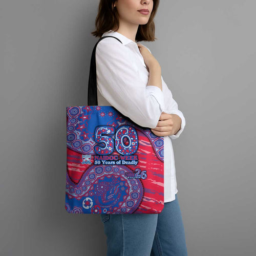 Western Bulldogs NAIDOC Week 2026 Tote Bag Australian Aboriginal Dot Art Dreamtime Pattern Style