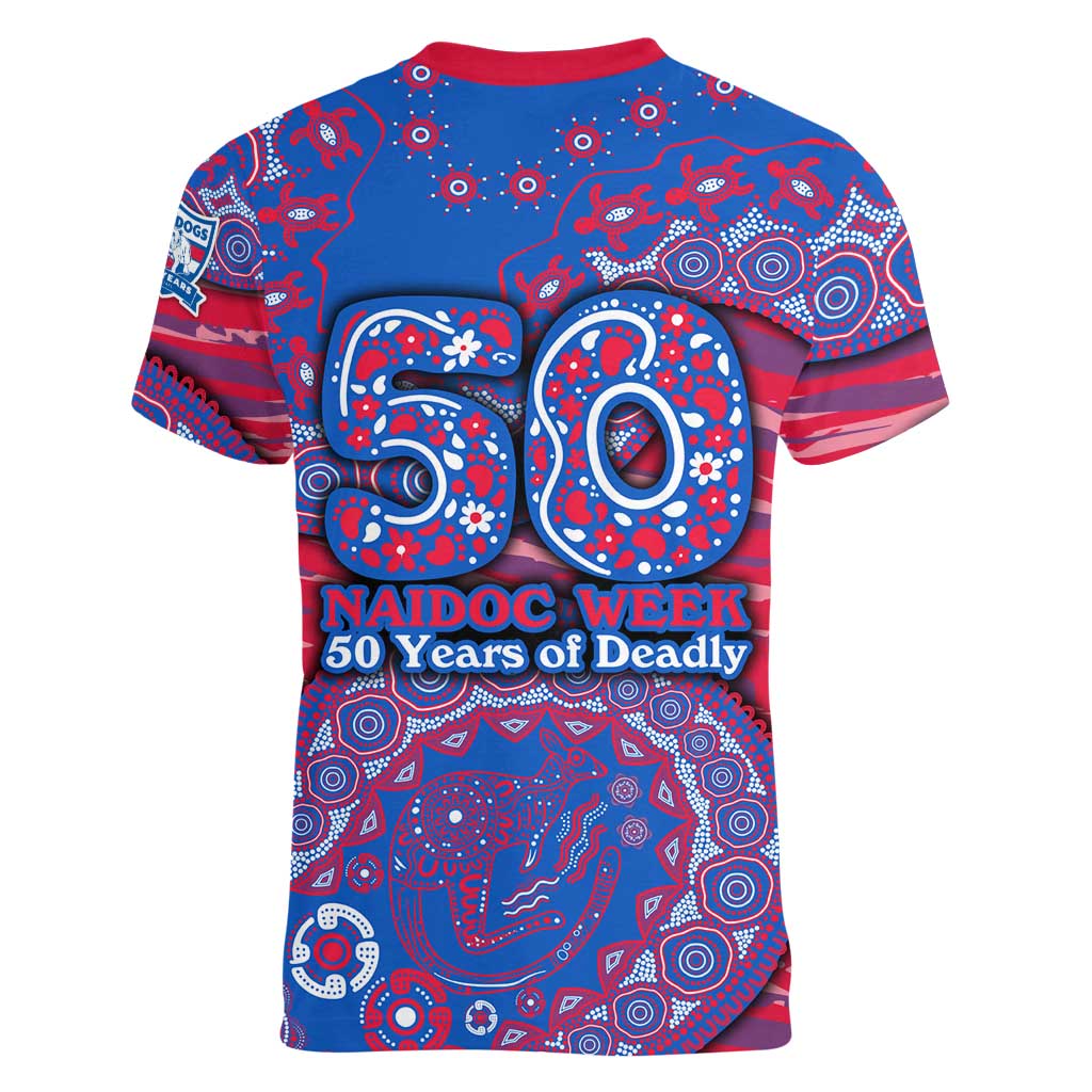 Western Bulldogs NAIDOC Week 2026 Women V-Neck T-Shirt Australian Aboriginal Dot Art Dreamtime Pattern Style