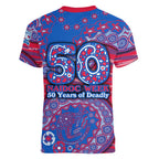 Western Bulldogs NAIDOC Week 2026 Women V-Neck T-Shirt Australian Aboriginal Dot Art Dreamtime Pattern Style