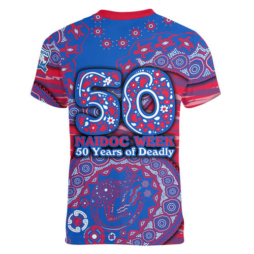 Western Bulldogs NAIDOC Week 2026 Women V-Neck T-Shirt Australian Aboriginal Dot Art Dreamtime Pattern Style