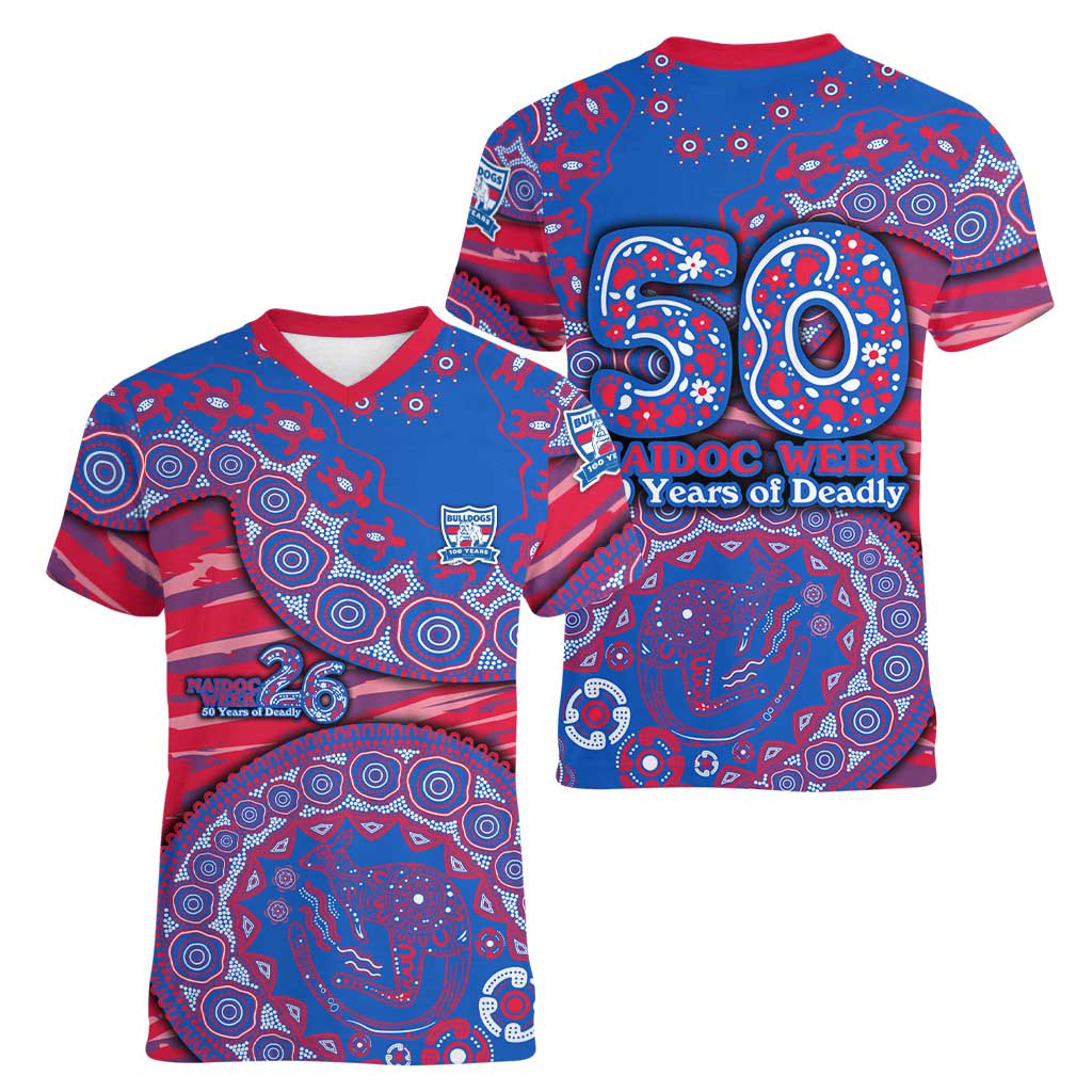 Western Bulldogs NAIDOC Week 2026 Women V-Neck T-Shirt Australian Aboriginal Dot Art Dreamtime Pattern Style