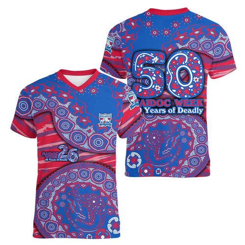 Western Bulldogs NAIDOC Week 2026 Women V-Neck T-Shirt Australian Aboriginal Dot Art Dreamtime Pattern Style