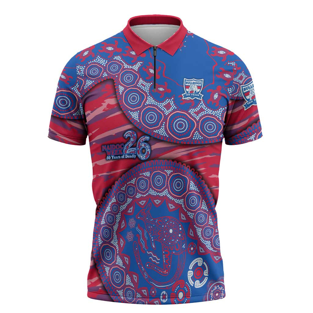 Western Bulldogs NAIDOC Week 2026 Zipper Polo Shirt Australian Aboriginal Dot Art Dreamtime Pattern Style