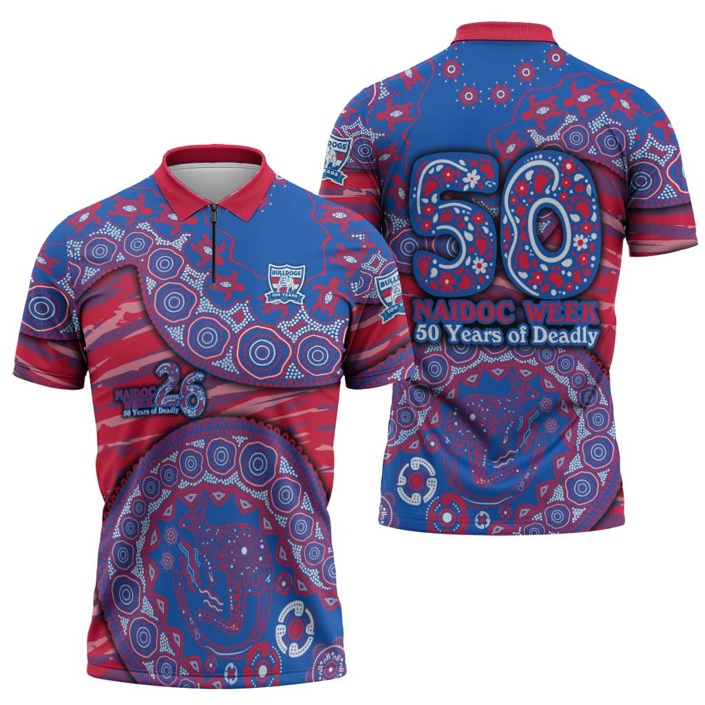 Western Bulldogs NAIDOC Week 2026 Zipper Polo Shirt Australian Aboriginal Dot Art Dreamtime Pattern Style